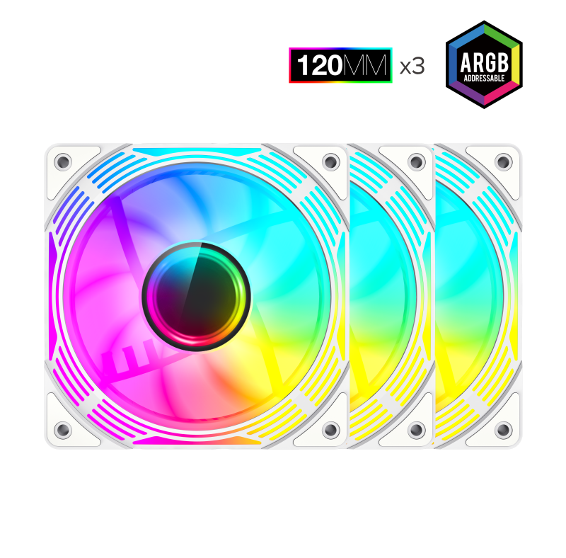 GameMax KF300R WH 120mm White frame ARGB Fan 3 in 1 Kit Cooling GameMax KF300R WH 120mm White frame ARGB Fan 3 in 1 Kit Cooling